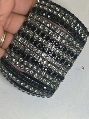Black and Silver Multi-Row Crystal Stretch Bracelet